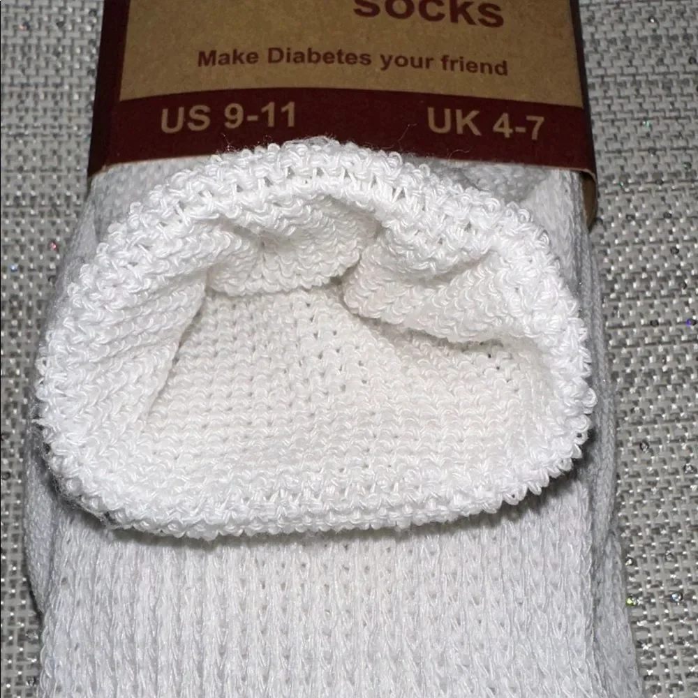 Diabetic Socks 3 pk White Cotton Blend Unisex Loose Top Cushioned Socks